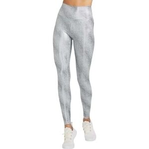 Peloton Womens Silver Foil Metallic Geometric Grid High Rise Leggings Medium